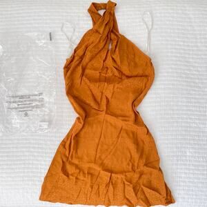 New Young Fabulous & Broke Manhattan Satin Halter Slip Dress Cognac Orange S